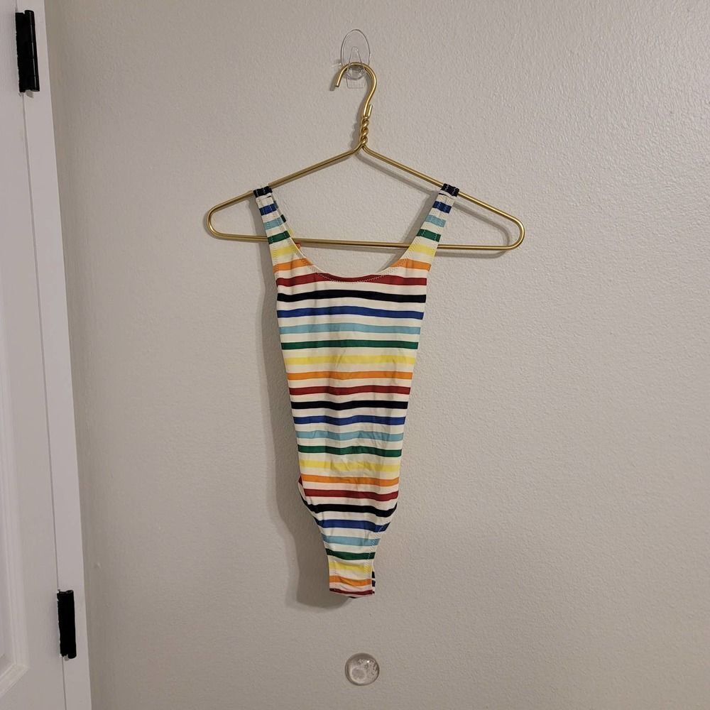 Primary Rainbow Stripe Swimsuit Sz 6-7